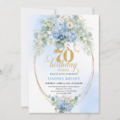 Sophisticated 70th Birthday Blue Hydrangea Invite Einladung (Vorderseite)