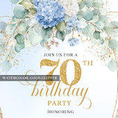 Sophisticated 70th Birthday Blue Hydrangea Invite Einladung