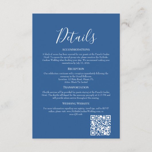 Sophisticated Azure Wedding Details Enclosure Card Begleitkarte (Vorderseite)