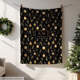 Sophisticated black and gold watercolor throw name fleecedecke