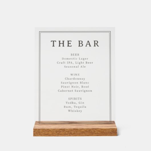 Sophisticated Black and White Menu Sign Acrylschild (Vorderseite)