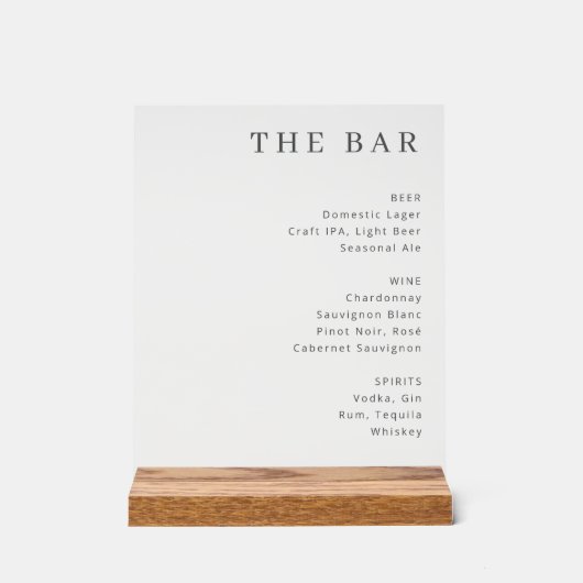 Sophisticated Black and White Serif Bar Menu Acrylschild (Vorderseite)
