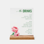 Sophisticated Black Floral Beverage Menu Acrylschild (Vorderseite)