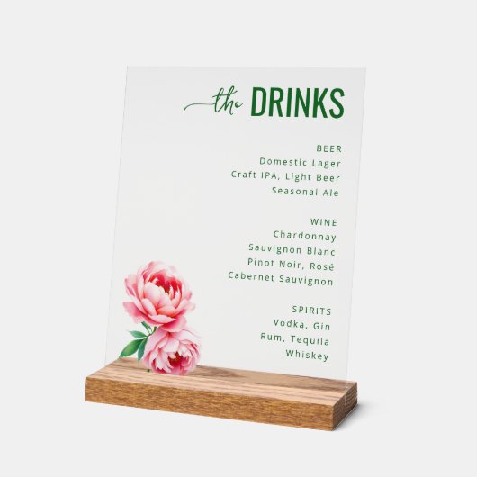 Sophisticated Black Floral Beverage Menu Acrylschild (Winkel)