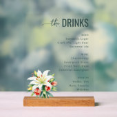 Sophisticated Black Floral Beverage Menu Acrylschild (Neutral)