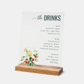 Sophisticated Black Floral Beverage Menu Acrylschild (Winkel)