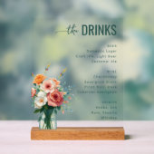 Sophisticated Black Floral Wine Menu Acrylschild (Neutral)