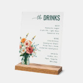 Sophisticated Black Floral Wine Menu Acrylschild (Winkel)