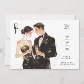 Sophisticated Black & Gold Couple Wedding Save The Date (Vorderseite)