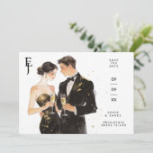 Sophisticated Black & Gold Couple Wedding Save The Date (Stehend Vorderseite)
