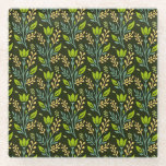 Sophisticated blue & beige floral pattern design  glasuntersetzer<br><div class="desc">Seamless floral pattern with green leaves and buds on a dark background,  featuring intricate blue and beige branches,  evoking a natural,  elegant feel.</div>