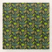 Sophisticated blue & beige floral pattern design  glasuntersetzer (Vorderseite)