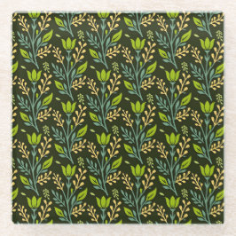 Sophisticated blue & beige floral pattern design  glasuntersetzer