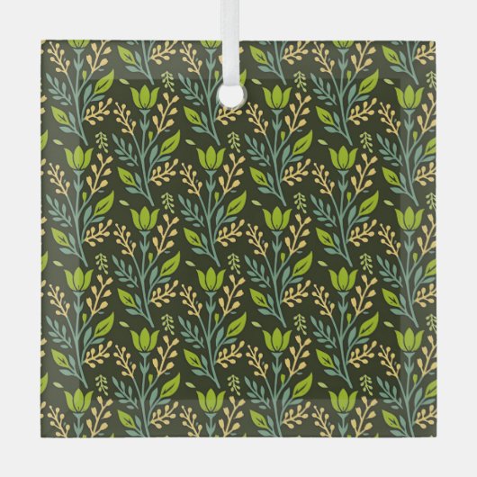 Sophisticated blue & beige floral pattern design  ornament aus glas (Vorderseite)
