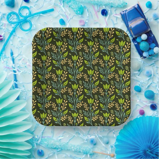 Sophisticated blue & beige floral pattern design  pappteller (Party)