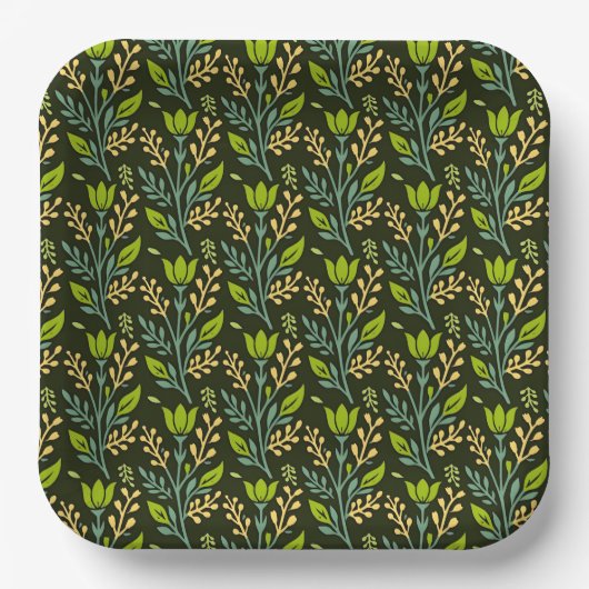 Sophisticated blue & beige floral pattern design  pappteller (Vorderseite)