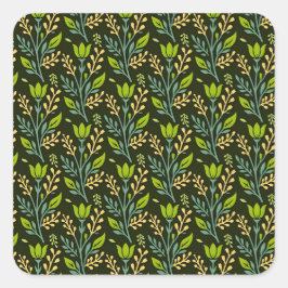 Sophisticated blue & beige floral pattern design  quadratischer aufkleber
