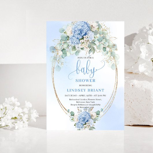 Sophisticated Blue Floral Baby Shower Invitation Einladung
