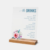 Sophisticated Blue Floral Beverage Menu Acrylschild (Winkel)