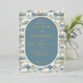 Sophisticated Blue Geometric Folieneinladung (Stehend vorne)