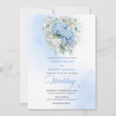Sophisticated Blue Hydrangea Gold Wedding Invite Einladung (Vorderseite)