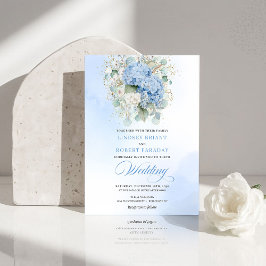 Sophisticated Blue Hydrangea Gold Wedding Invite Einladung