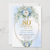 Sophisticated Blue Peonies Eucalyptus 80 Birthday Einladung (Vorderseite)