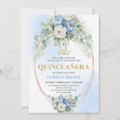 Sophisticated Blue Peonies Quinceañera Invitation Einladung (Vorderseite)