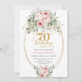 Sophisticated Blush Roses 70th Birthday Invitation Einladung (Vorderseite)