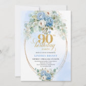 Sophisticated Bohemian Blue Peonies 90 Birthday Einladung (Vorderseite)