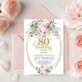 Sophisticated Bohemian Blush Roses 80th Birthday Einladung