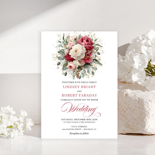Sophisticated Bohemian Blush White Greenery Invite Einladung