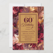 Sophisticated Boho 60th Birthday Maroon Blush Gold Einladung (Vorderseite)