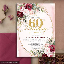 Sophisticated Boho Blush Gold 60th Birthday Invite Einladung