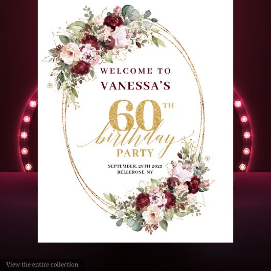 Sophisticated Boho Burgundy Gold 60th Birthday Wandteppich