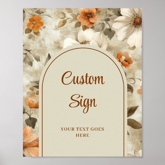 Sophisticated Boho Copper Ivory Sage Floral Custom Poster (Vorne)