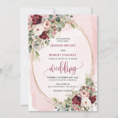 Sophisticated Boho Maroon Blush Gold Floral Invite Einladung (Vorderseite)