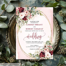 Sophisticated Boho Maroon Blush Gold Floral Invite Einladung
