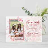 Sophisticated Botanical Red Frame Photo Naming  Einladung (Stehend Vorderseite)