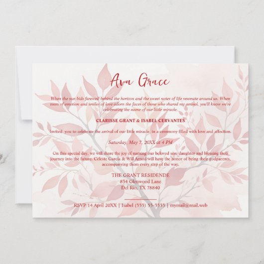 Sophisticated Botanical Red Frame Photo Naming Einladung (Rückseite)