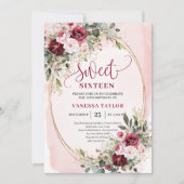 Sophisticated Burgundy Blush Sweet Sixteen Invites Einladung (Vorderseite)