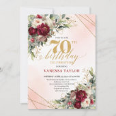 Sophisticated Burgundy Floral Boho 70th Invitation Einladung (Vorderseite)