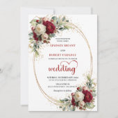 Sophisticated Burgundy Floral Wedding Invitation Einladung (Vorderseite)