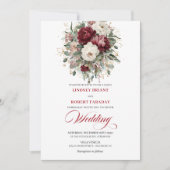 Sophisticated Burgundy White Botanical Wedding  Einladung (Vorderseite)