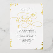 Sophisticated Calligraphy Ivory White Gold Wedding Folieneinladung (Vorderseite)