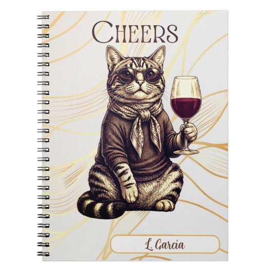 Sophisticated Cat Wine Lover Notebook Notizblock (Vorderseite)