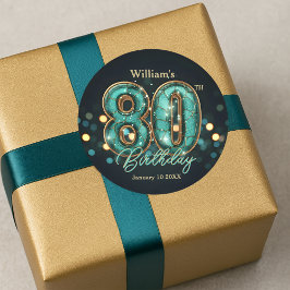Sophisticated Chic Teal and Gold 80th Birthday Runder Aufkleber