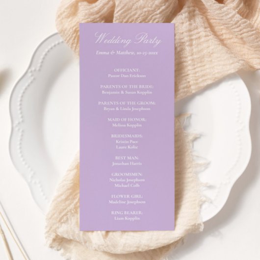 Sophisticated Classic Script Lavender Wedding Programm