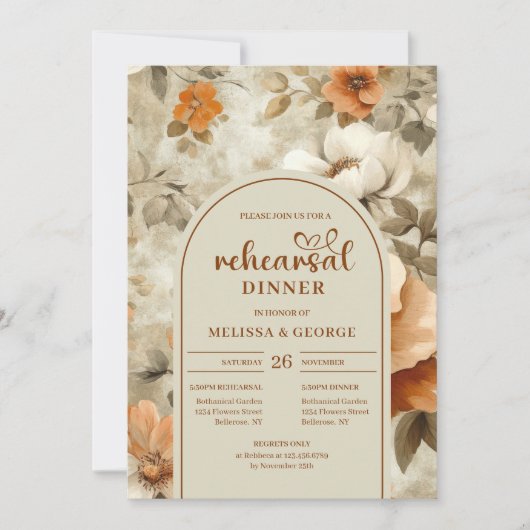 Sophisticated Copper Ivory Sage Floral Rehearsal   Einladung (Vorderseite)