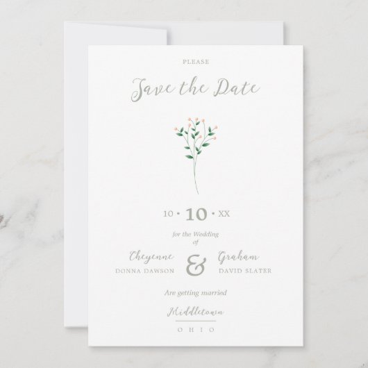 Sophisticated Coral Elegant Branches Photo Save The Date (Vorderseite)